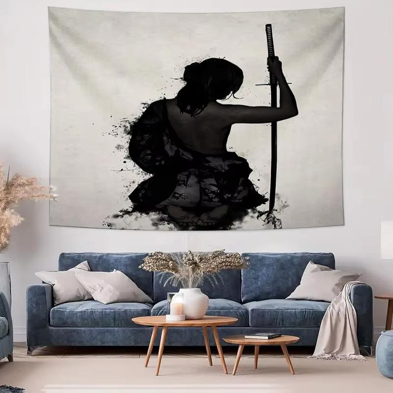 Anime Samurai Tapestry, Japanese Warrior Wall Art for Living Room Bedroom Aesthetic Home Decor