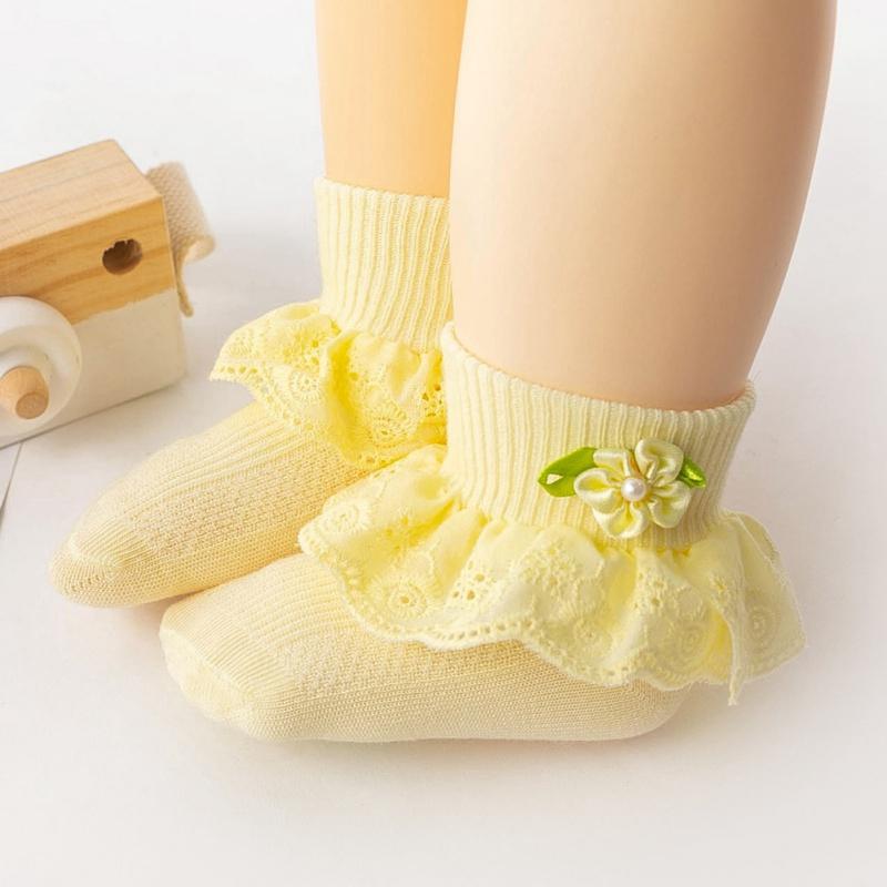 

Милые носки для маленьких девочек, хлопковые носки с рюшами и цветочным принтом, праздничные носки принцессы для маленьких детей One Size