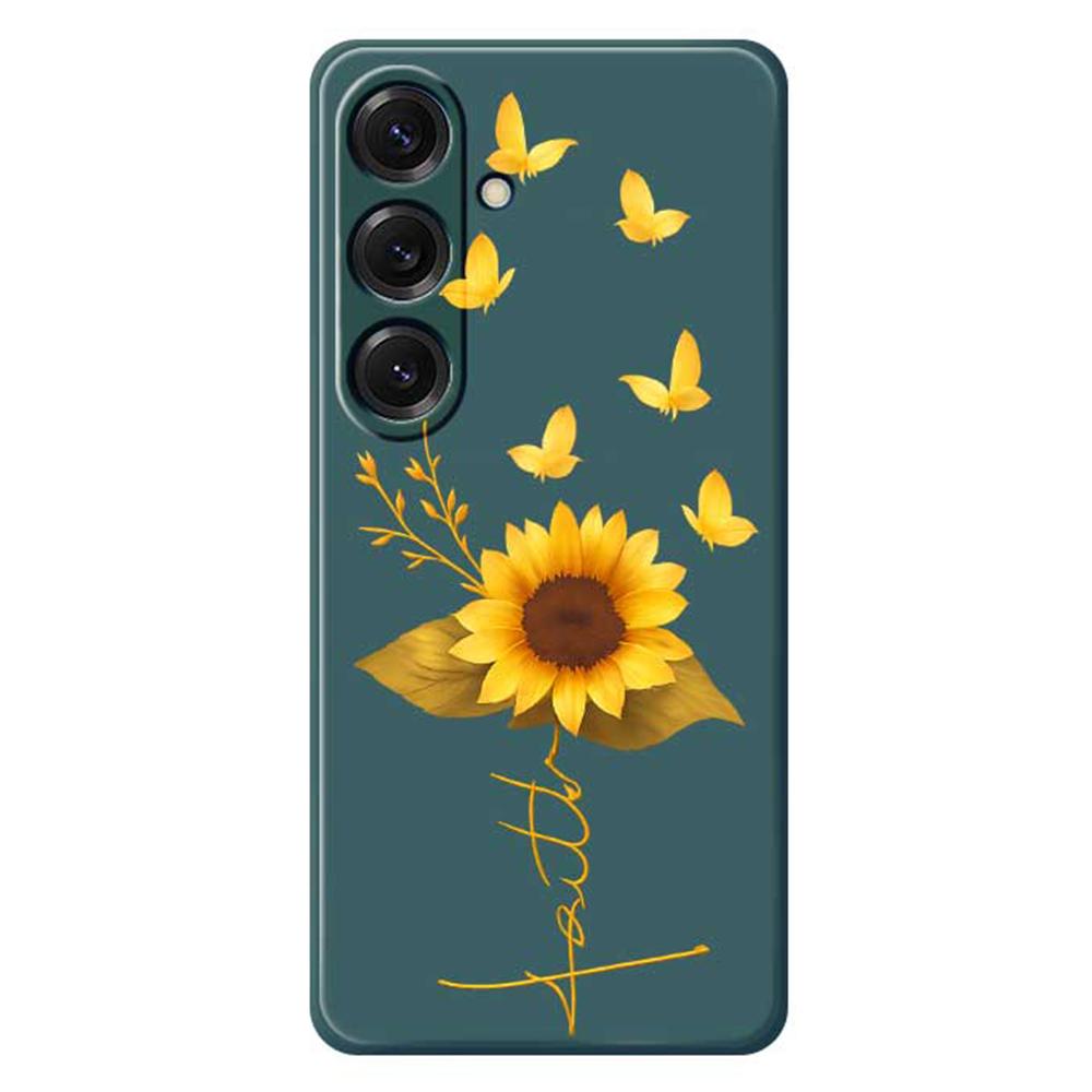 For Samsung Galaxy S25 Case Golden Butterfly Sunflower Pattern Printing Straight Edge TPU Phone Back Cover