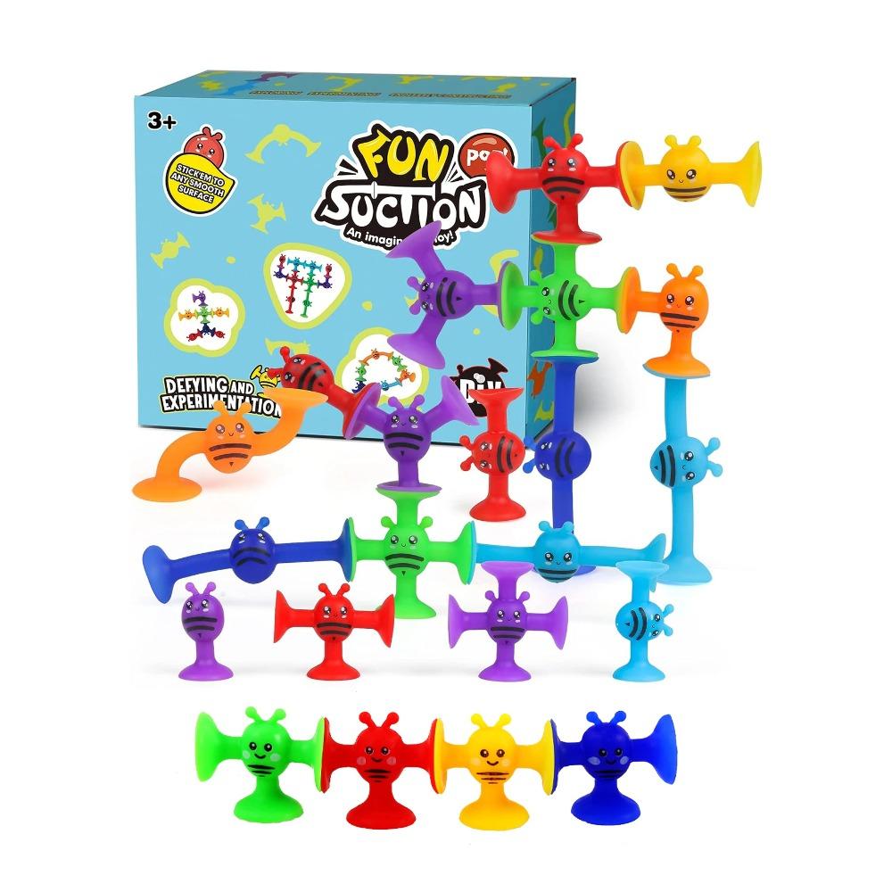 Small Bees Suction Cup Toys Set,Soft Building Blocks Pop Sucker,Parent-child Interactive Game, Window Bath Toys