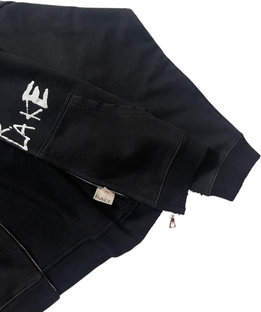 2025 Autumn/Winter Distressed Letter Print Zipper Hoodie One Piece