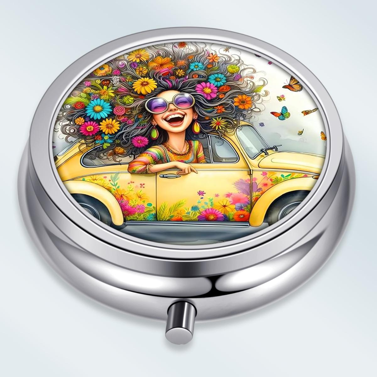 

Portable Pill Box with 3 Compartments, Mini Metal Medicine Organizer Case, Cute Printed Pill Container for Vitamins, Pills, Jewelry, Travel, Daily Use разноцветный