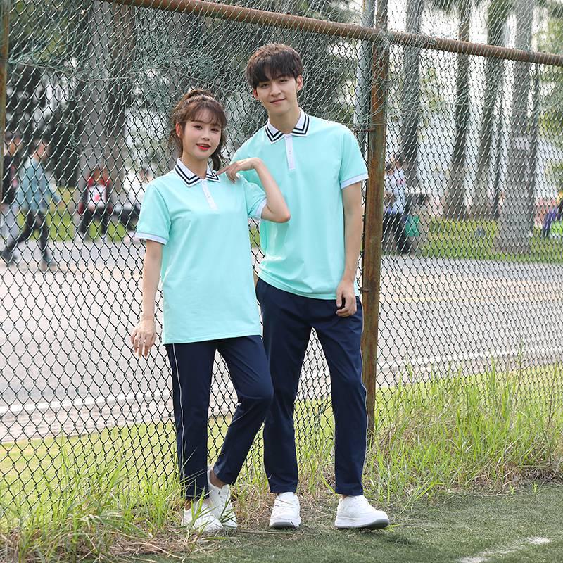 Plus Size School Uniform Set: Campus Lapel T-shirt & Long Pants for Junior High & High School Students