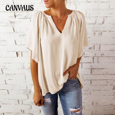 Summer Women's T-shirt Loose V-neck Tops Casual Women's T-shirt Chiffon Shirt