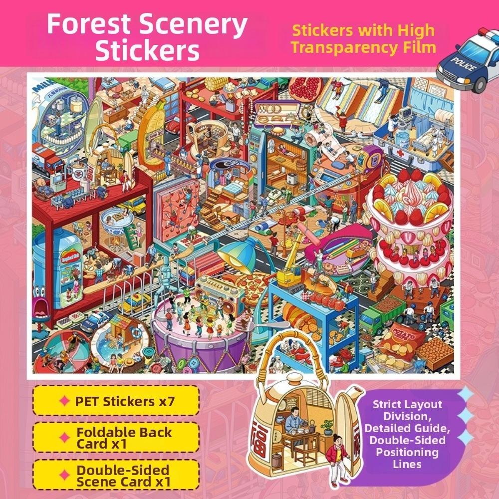 PET Mini Landscape Stickers Cats Cafe Mini Scene Sticker DIY Pocket Cabin Sticker for Kid Adult