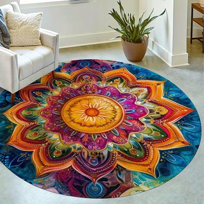Luxurious Bohemian Style Round Shape Floor Mats Kitchen Hallway Runner Rug Bedroom Living Room Soft Carpet Non-slip Area Rug