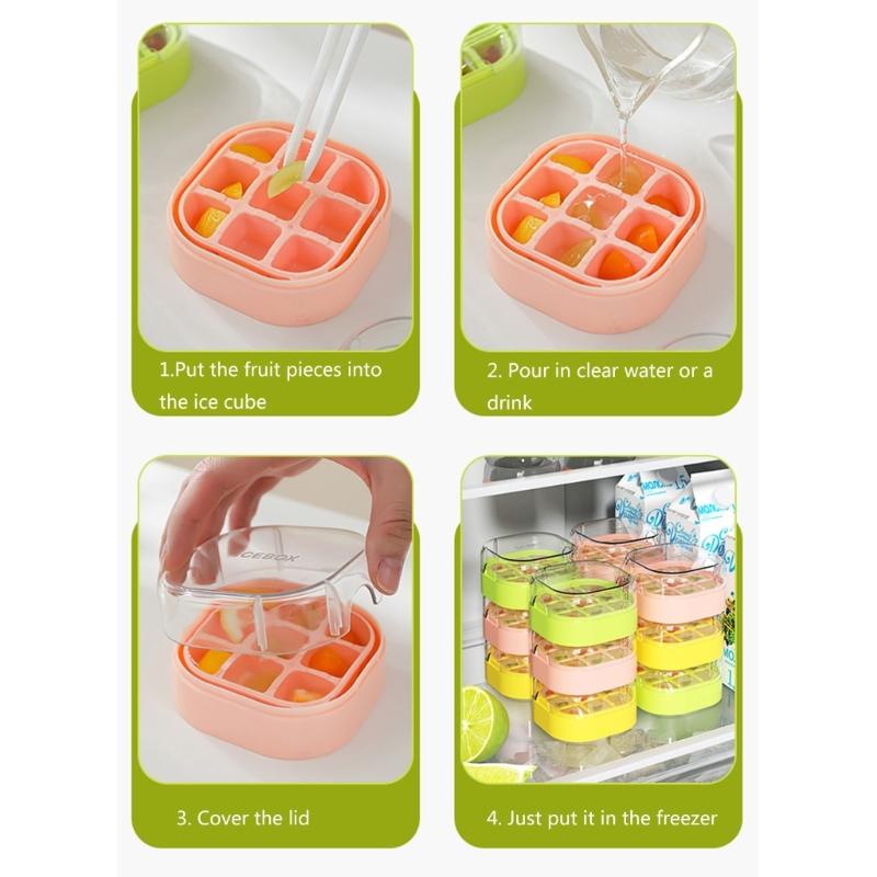 Easy To Disassemble Silicone Ice Mould with Lid Dishwasher Safe 9 Cells Ice Cubes Tray for Cocktails Use kitchen Tool