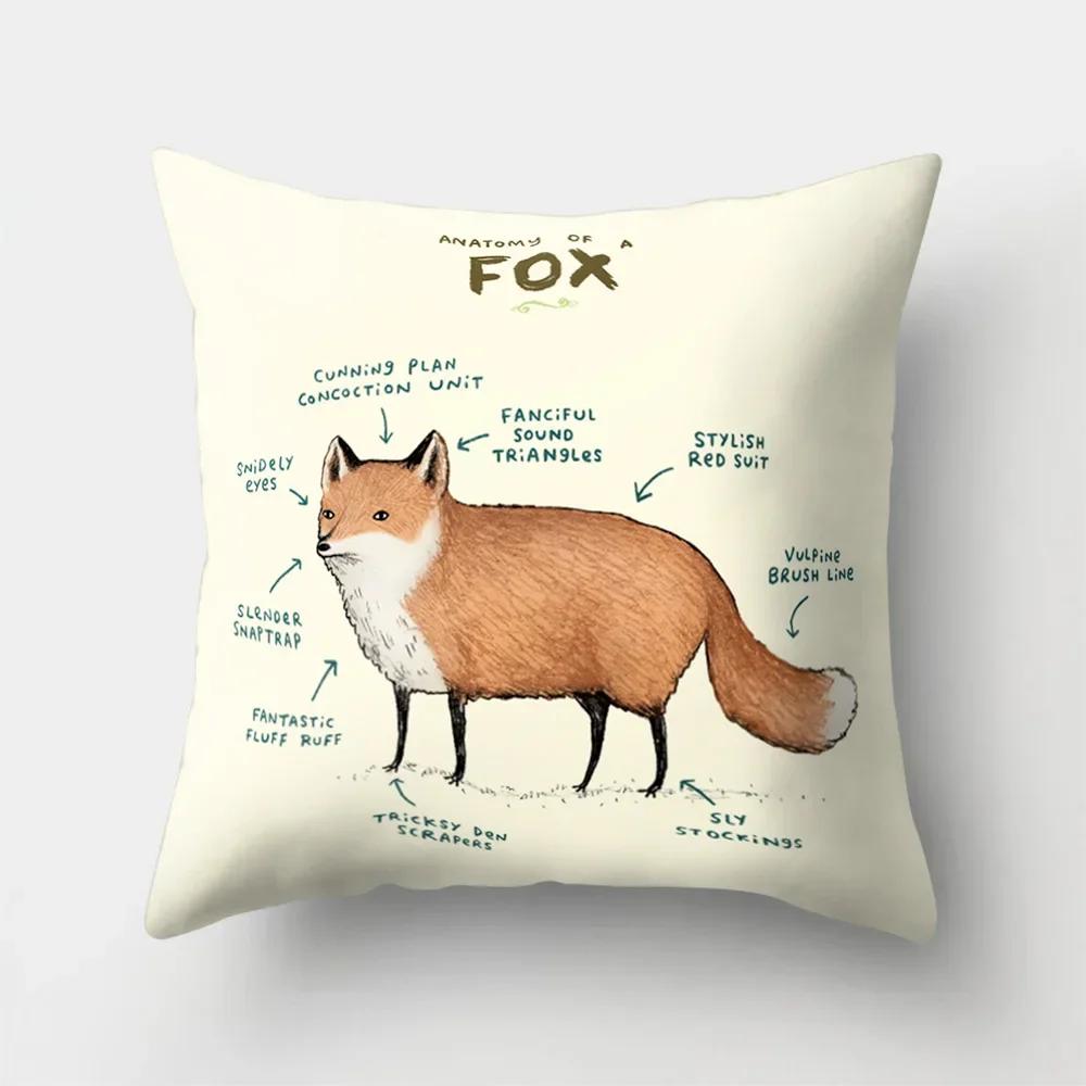 Fuchs Cartoon Muster Büro Kissenbezug Polyester Autokissen Heim Sofa Dekoration Salon