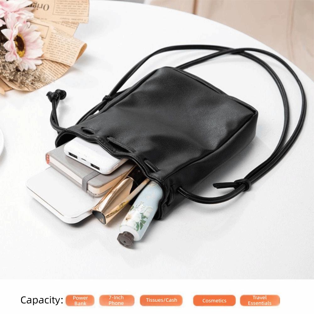 Lady Style PU Leather Drawstring Bag Candy Color Drawstring Style Crossbody Bag High Quality Mini Size Handbag Casual Wear