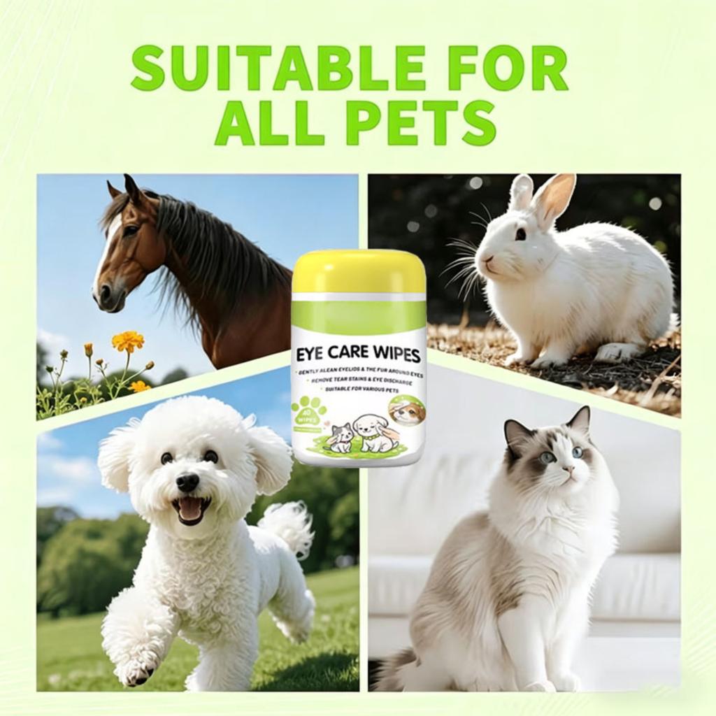 Pet Eye Care Wipes for Dogs Cats Rabbits Hamsters Horses Gentle Cleaning of Eyelids and Fur Around Eyes Removes Tear Stains and Eye Discharge