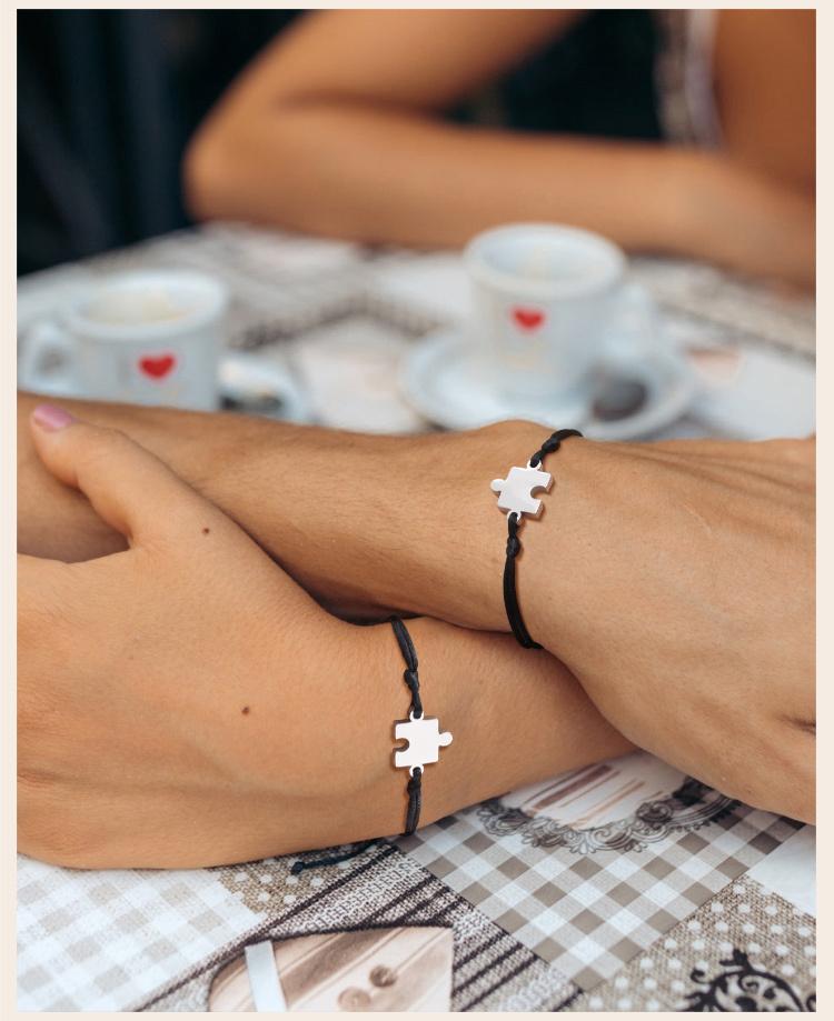 Braccialetti Puzzle con Nome Personalizzato, Cordino Nero Regolabile per Polso per Donne Uomini Sorella Amicizia BFF Coppia Gioielli