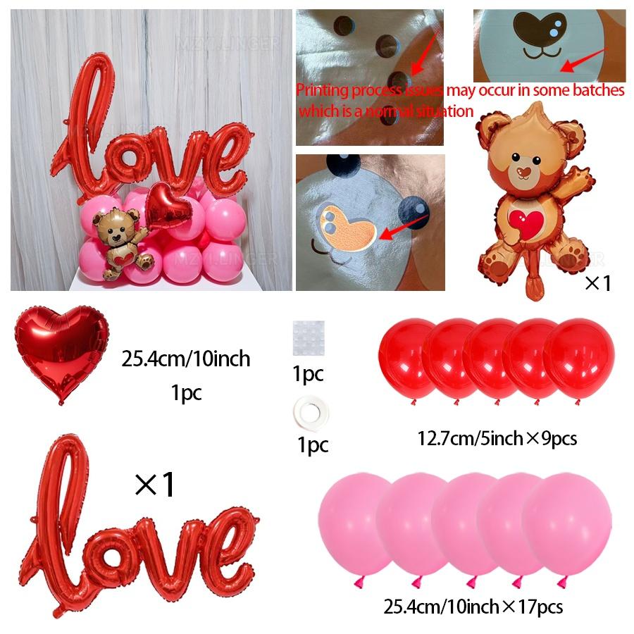 

LOVE Balloon Set with Love Bear Aluminum Film Balloon Valentine Wedding Birthday Party Shower Decoration Photo Props Other червоний