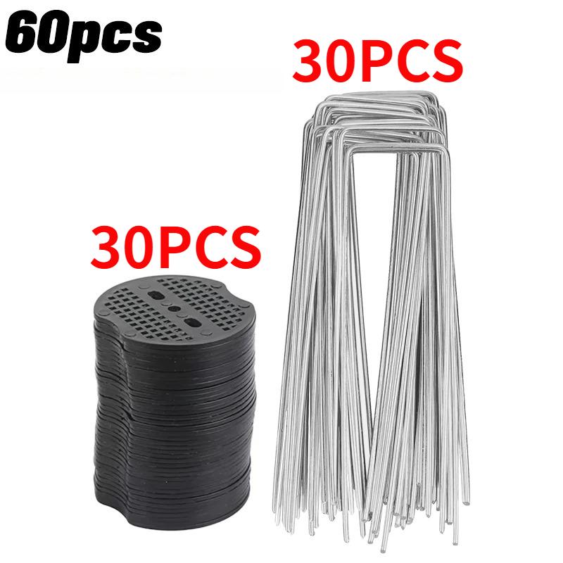 Multifunctional U-Type Garden Staples with Pad Outdoor Fixed Nail Heavy-duty Landscape Spikes Fence Tubing Stakes Film Fixed Peg