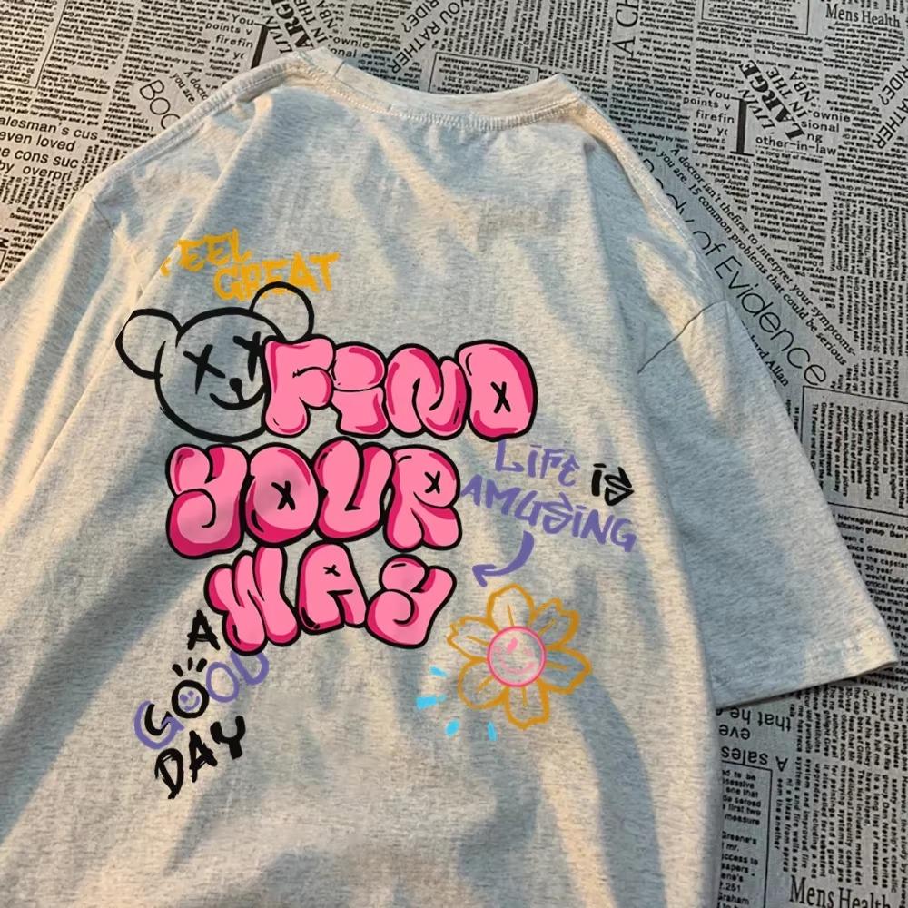 Find Your Way Life Is Amusing Mens T Shirt Harajuku Loose T-Shirt Anime Tee Clothes Casual Wears Tops Fashion Loose T Shirts