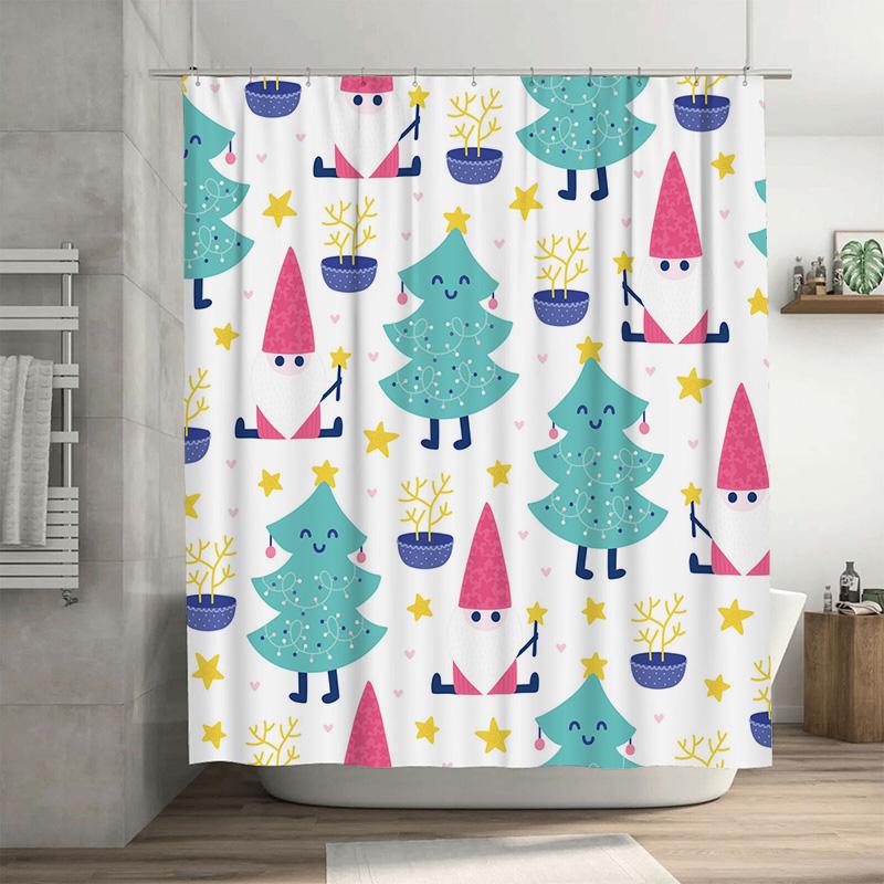 

Tu Cute Christmas Shower Curtain Festive Holiday Bathroom Decor Merry Xmas Pattern Fabric Waterproof Home Decor Holiday Gift Mod W60H190(CM)-1 Pcs