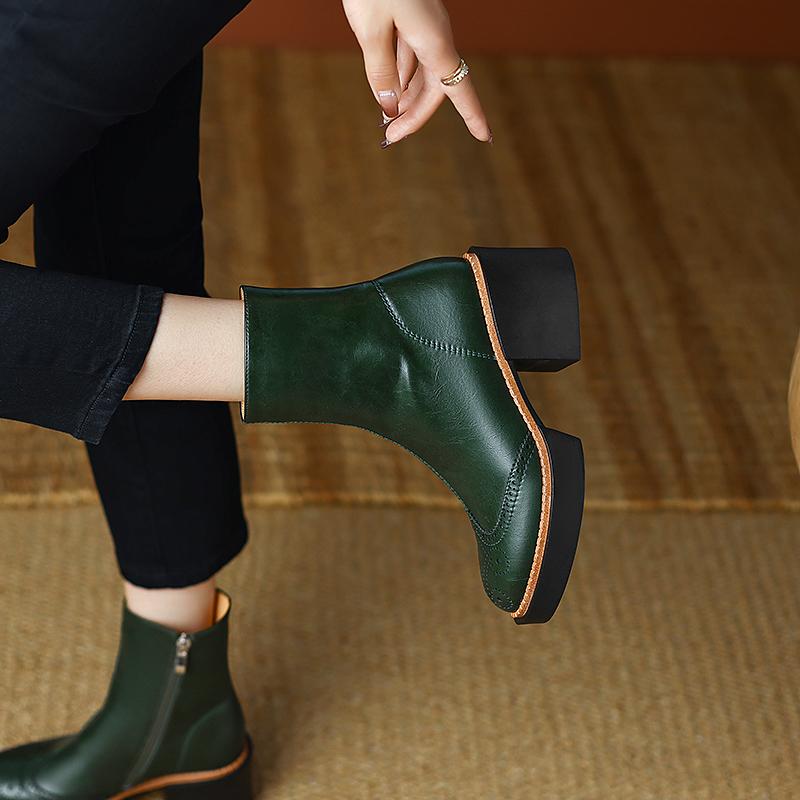 Fashion Autumn Winter Women Boots Round Toe Chunky Heel Women Shoes Solid Ankle Boots Platform Shoes Retro Bullock Chelsea Boots