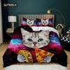 Cartoon Cat Duvet Cover Set Cute Cat Head Room Decor Bedding Set Colorful Pet Twin Double Queen King Size Polyester Qulit Cover
