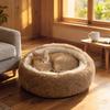 Yousheng Pet Shell Nest Bed Warm Calming Cat Cave Bed with Hooded Cover Semi Enclosed Fluffy Plush Lined Round Bed for Small Medium Pets