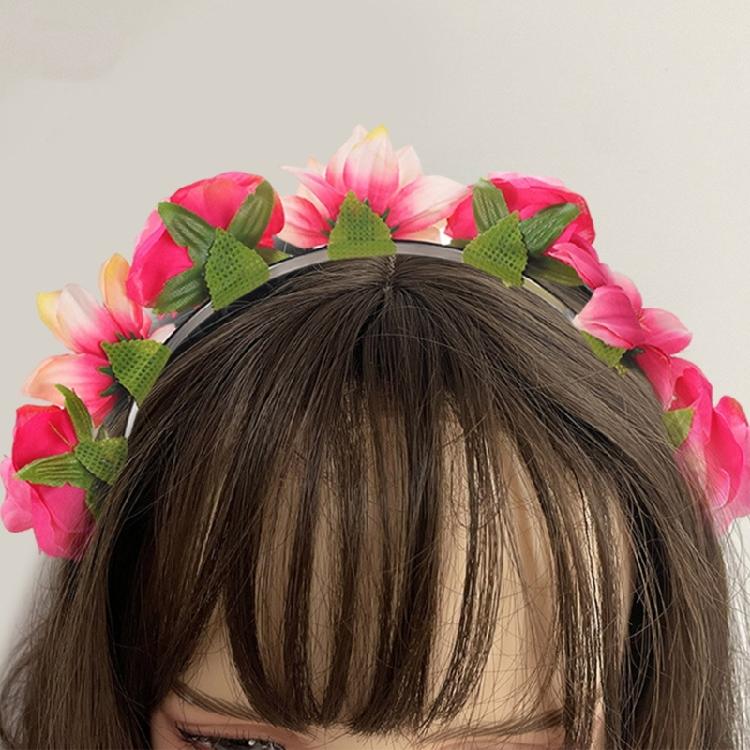 Stylish Fabric Flower Hairhoop with Leaves Birthday Party Gathering Headband Garland Hairband for Various Event