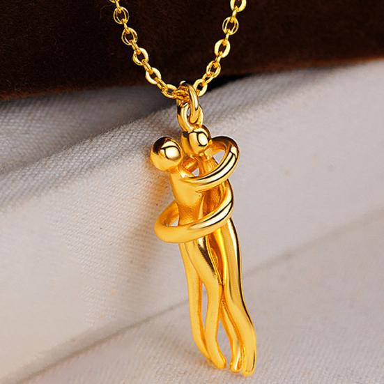 Golden Hugging Couple Pendant Necklace Lightweight Hypoallergenic Embrace Men Women Chain Necklace Fashion Jewelry Accessories Birthday Gift