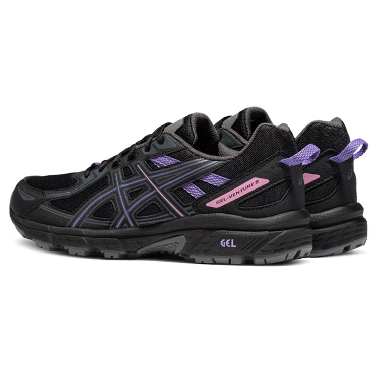 Asics Gel-Venture 6 Rebound Grip Fabric Synthetic Leather Low-Top Trail Running Shoes Women sneaker Black Purple 1012B359-002