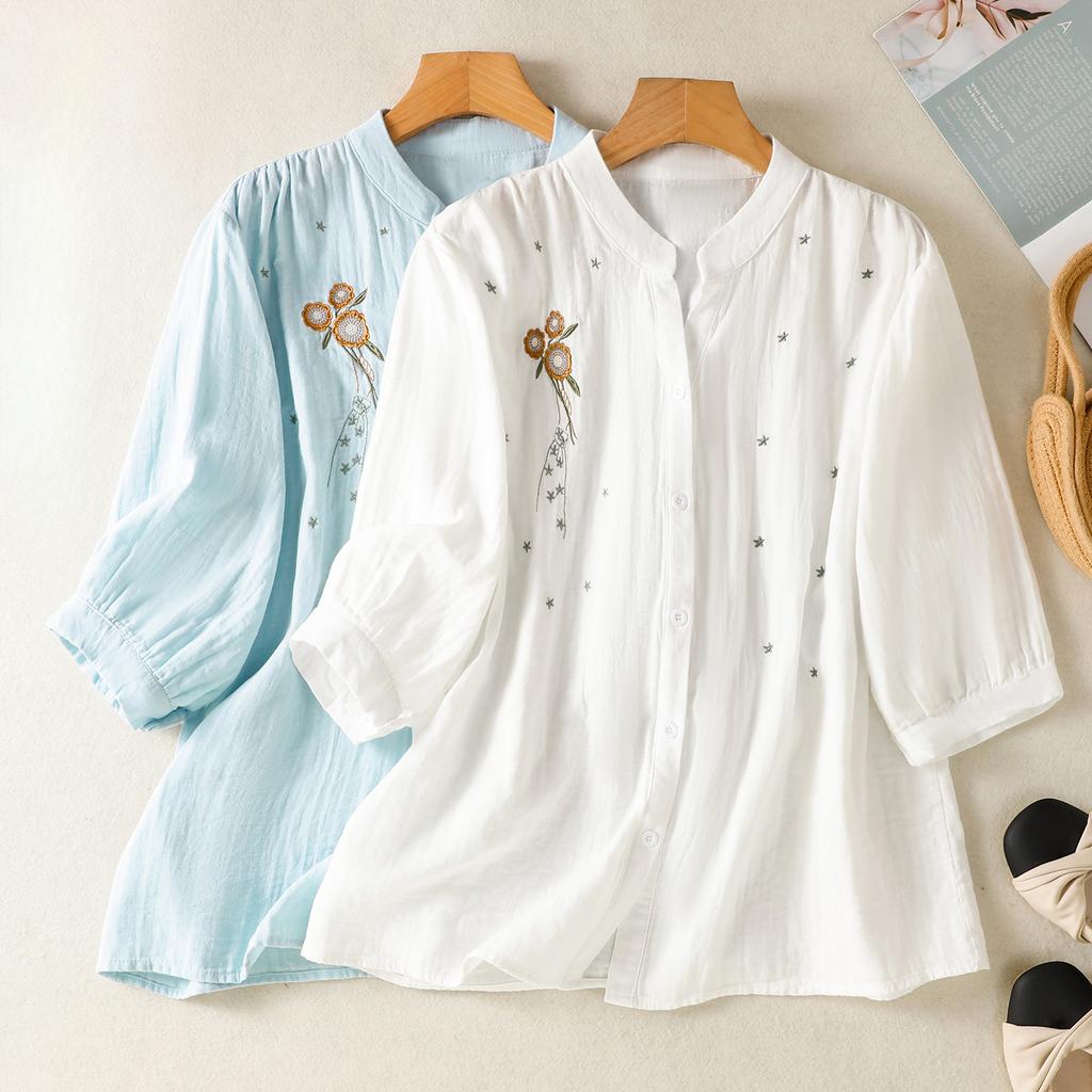 DIMANAF 2025 Plus Size Summer Cotton T-Shirt Women O-Neck Short Sleeve Loose Buttons Tops New Tees