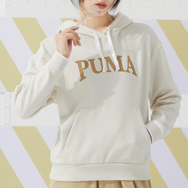 Puma Letter Print Casual Hoodie With Large Pockets Women hoodies Khaki 682176-87