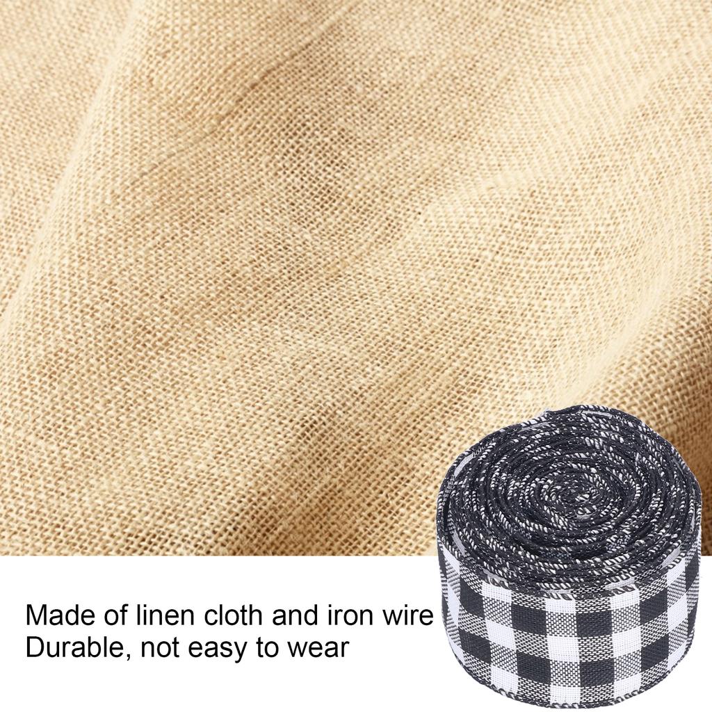5m Christmas Wired   Ribbon Decorative Plaid Ribbon for Home   Gift Wrapping Crafts(Black Red )