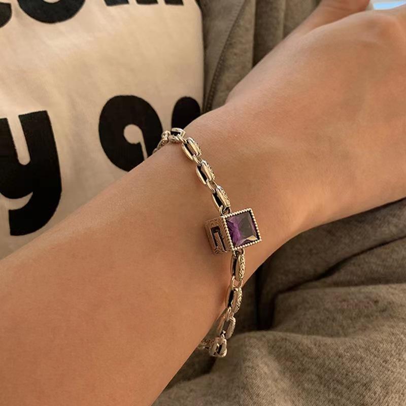 Koreanisches Vintage Lila Diamantwürfel Armband für Damen