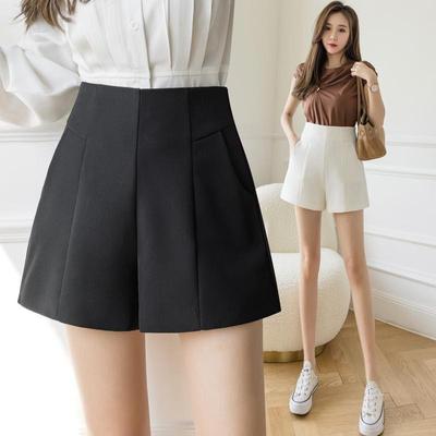 Summer 2024 Women's High Waist A-Line Wide Leg Shorts - Black & White Korean Casual Style