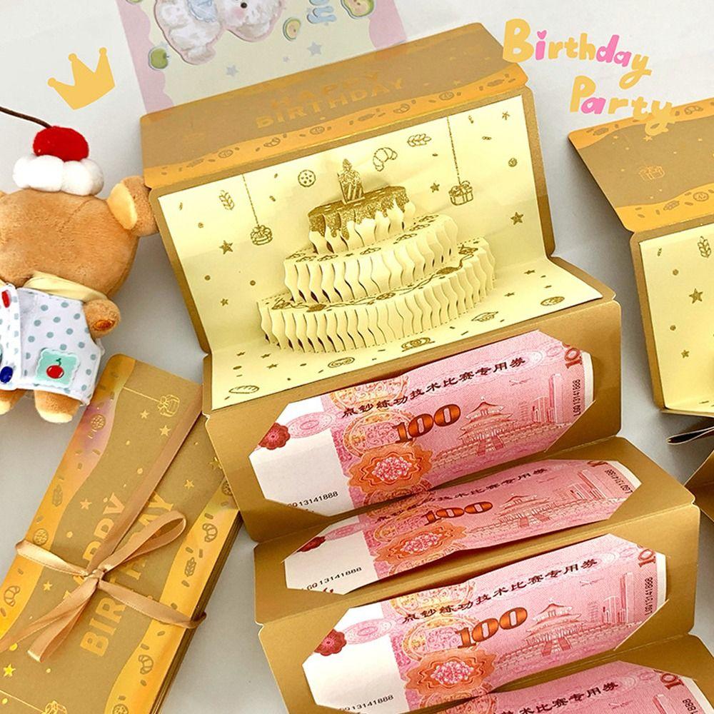 Foldable Lucky Money Envelope HongBao Money Bag Creative Birthday Cake Greeting Card  Elders Gift