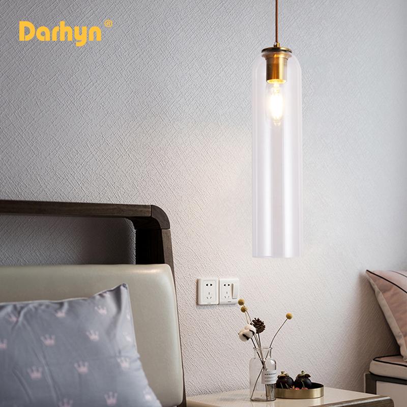Modern LED Pendant Light Stained Glass Hanging Lamp Room For Bedside Bedroom Dining Room Living Room Illumination Fixture Lustre