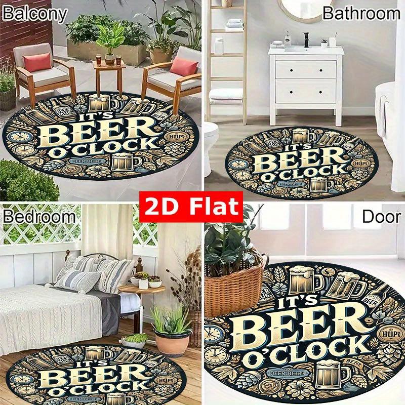 Bier Thema Patroon Rond Tapijt Flanel Zacht Vloerkleed voor Mannenhol Barruimte Tapijt Antislip Duurzaam Makkelijk Schoon te Maken Leuk Huisdecor