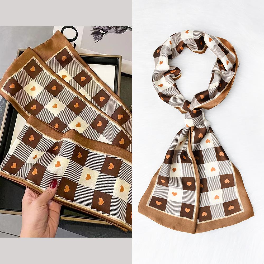 Luksuriøst hestemønster imitasjon silkeskjerf pannebånd halsduk foulard dame hårtørkler slips smale skjerf myk sateng