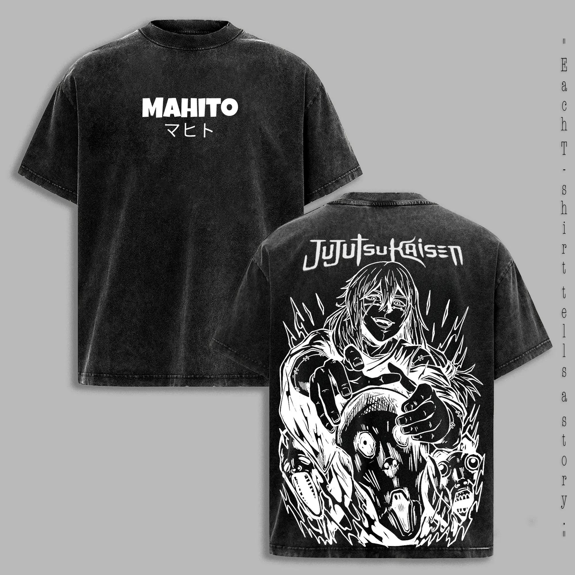 

Футболка Jujutsu Kaisen Манга Аніме Махіто З принтом Вінтажна Прана Випрана Оверсайз Футболки Чоловічий Одяг Бавовняні Топи з Коротким Рукавом XL чорний
