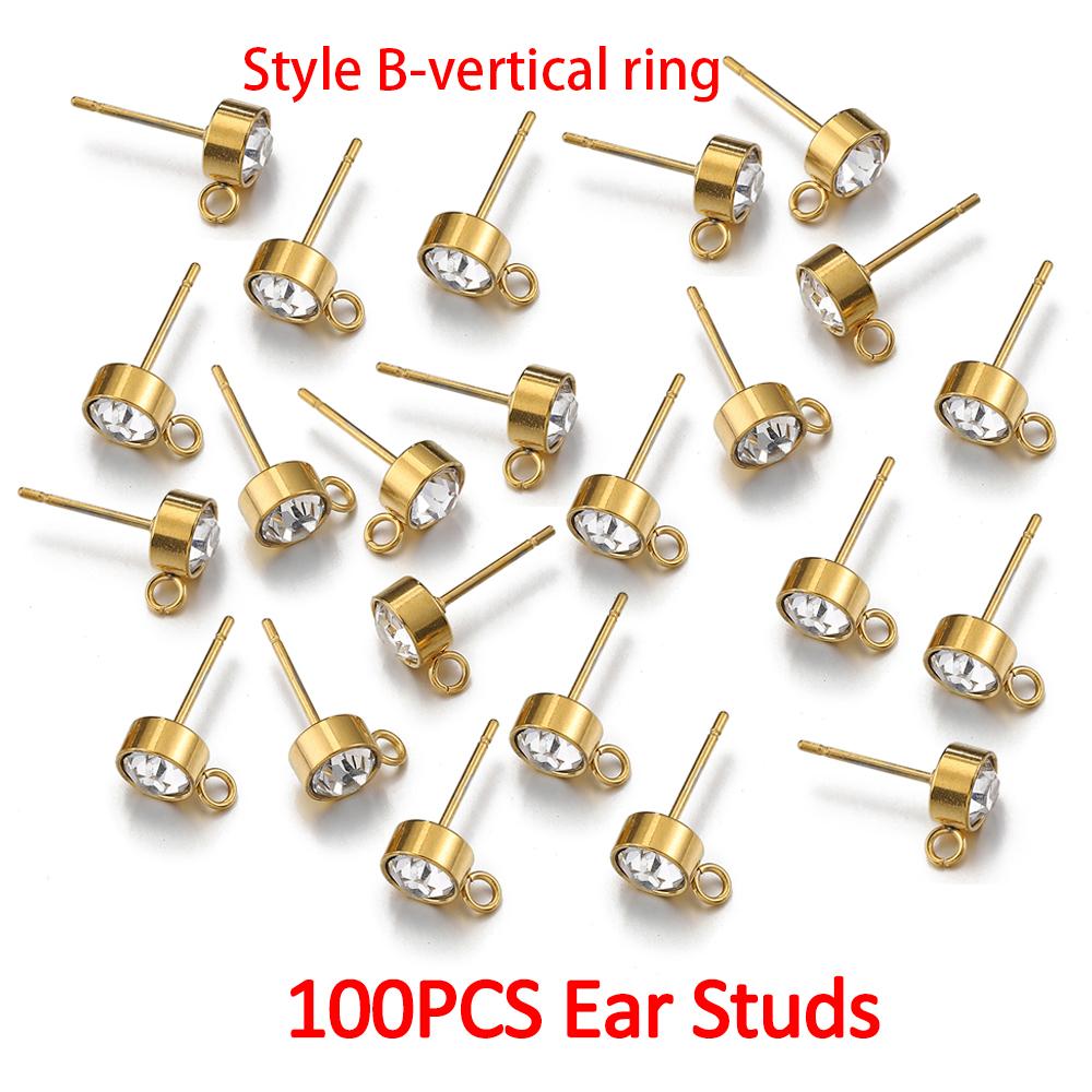 100pcs/20pcs 4mm Stainless Steel Ear Studs Rhinestone Earring Posts with Loop Rings for Earrings Jewelry Making DIY Wholesale