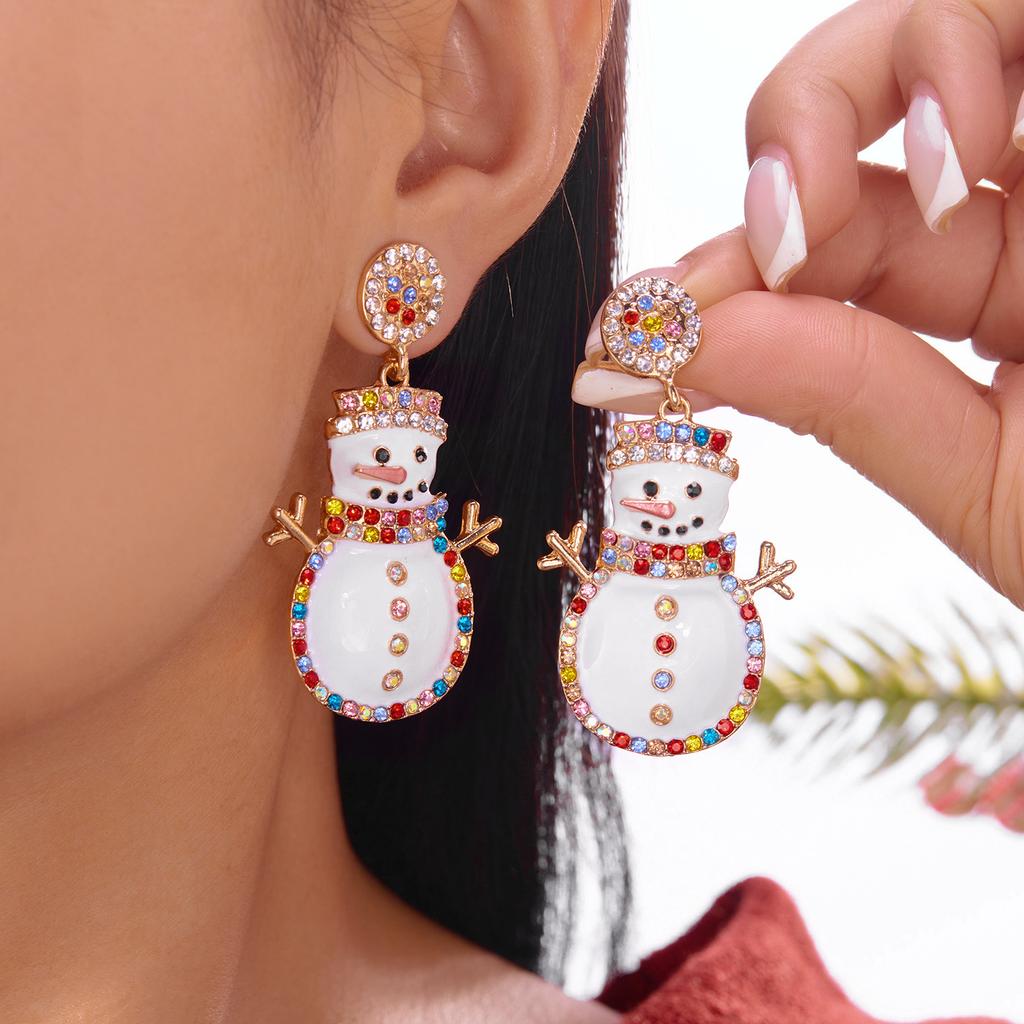 Cartoon Colorful Zircon Bell Christmas Tree Snowman Bowknot Dangle Earrings for Women Friends Romantic Christmas Jewelry Gifts