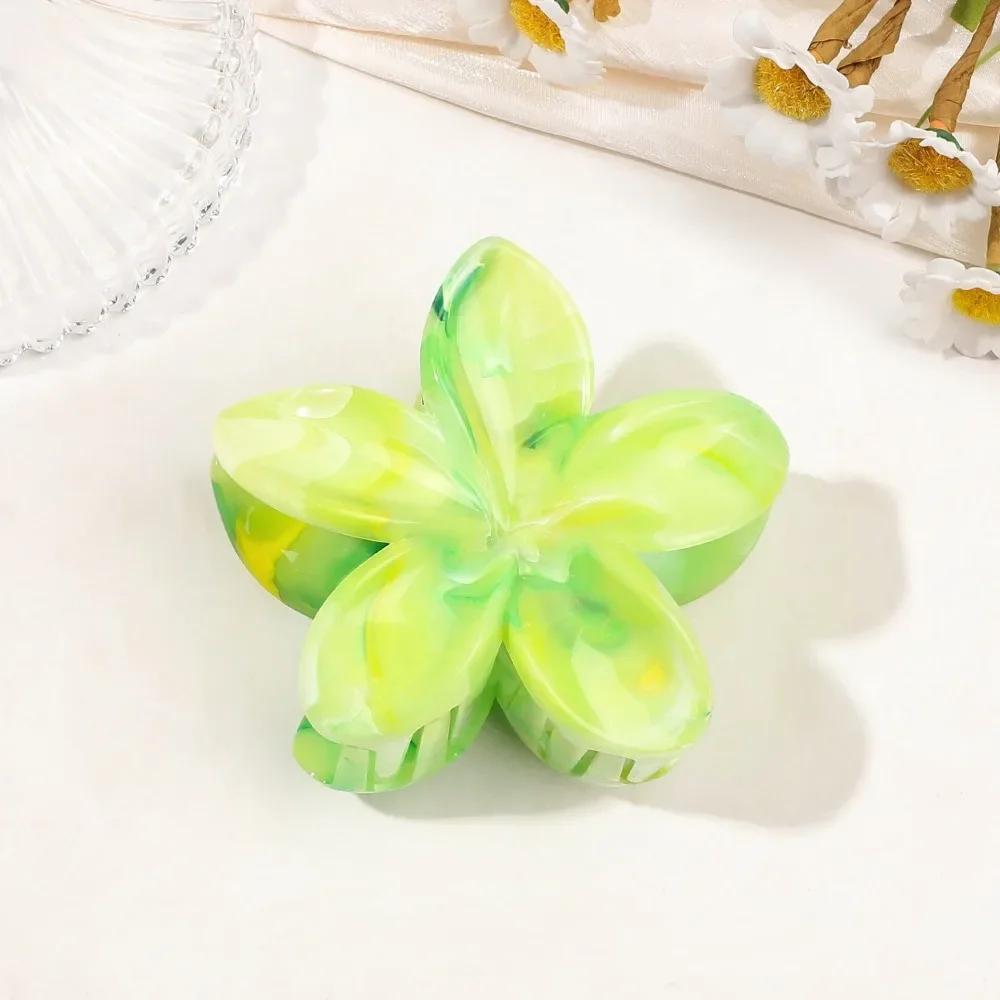 8cm Marble Pattern Frangipani Flower Hair Claw for Women Handmade Dyeing Design Acrylic Large Shark Clips Vacation Accessories