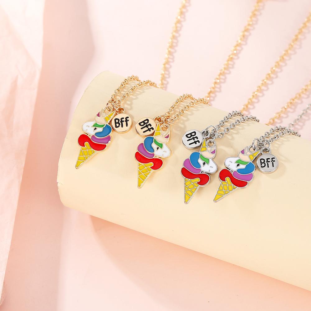2Pcs/Set Cute BFF Charms Unicorn Ice Cream Pendant Necklace Best Friends Chain Long Distance Relationship Jewelry