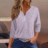 Women's Casual V-Neck Leopard Print 3/4 Sleeve Button T-Shirt Top