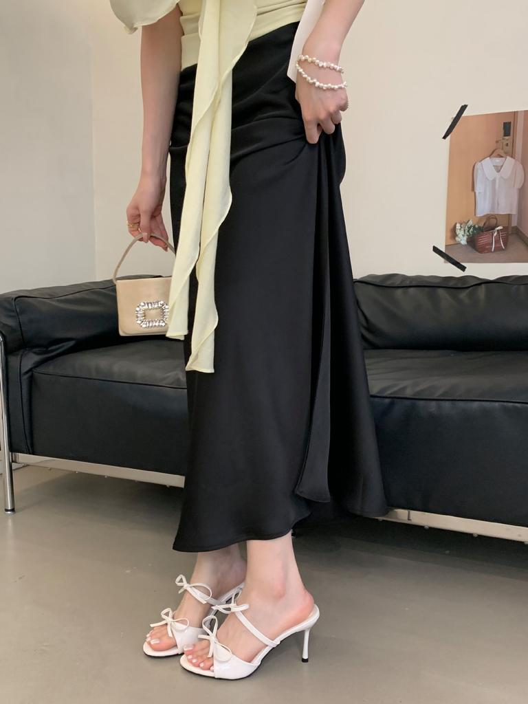 Sanft zum Foul! Nude Wort mit Schleife Sandalen Damen Sommer Stiletto Schuhe