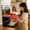 Thickened Cotton Oven Mitts with Heart Print Heat-Resistant Baking Gloves for Microwave Grill & Cooking Non-Slip Breathable Kitchen Essential