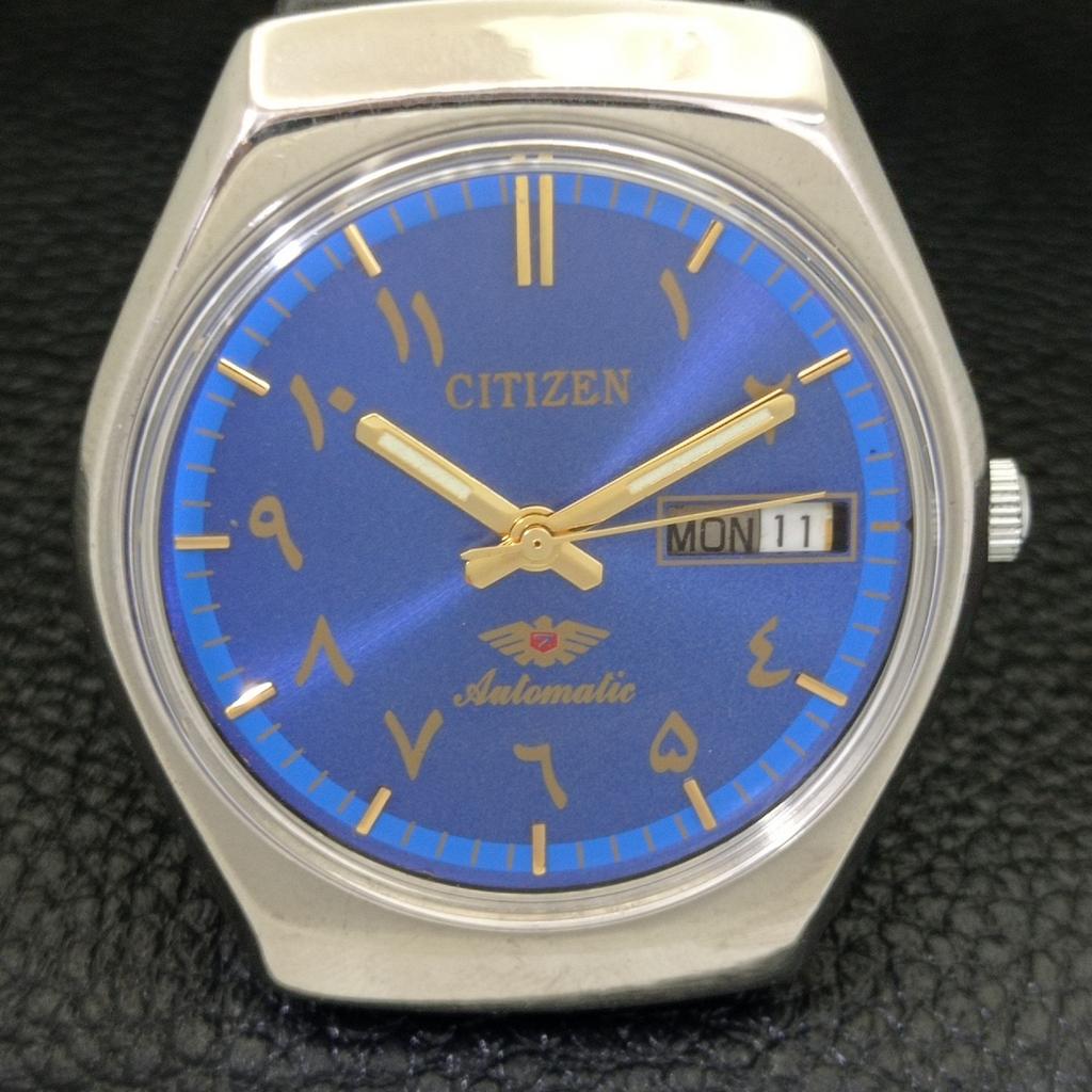 USED VINTAGE CITIZEN AUTOMATIC 8200 JAPAN MENS ARABIC BLUE DIAL WATCH A434865-2 R123-a434865
