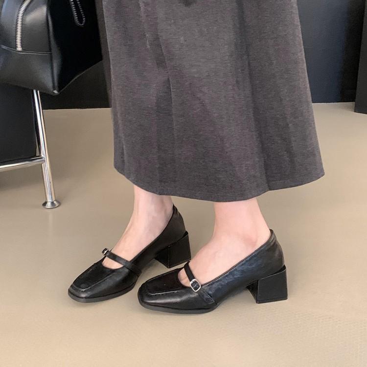 Retro Thick Heel Shoes Single Shoes Women's Shoes New Spring and Autumn Black Mary Jane Small Leather Shoes