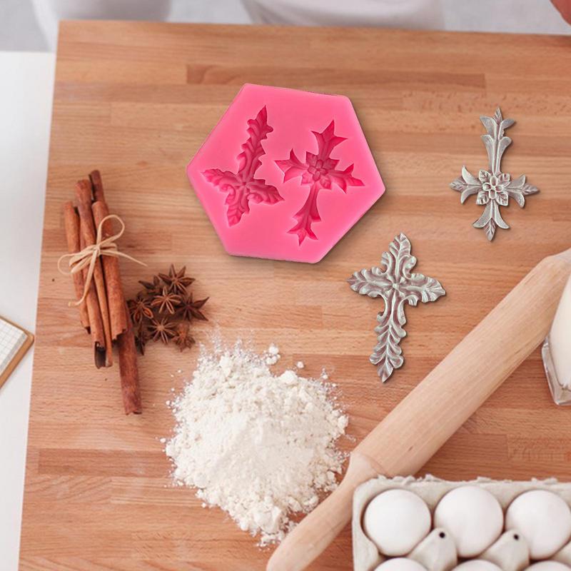 2 Shape Gothic Flower Cross Cake Mold Silicone Fondant Chocolate Making Baking Tools Resin Art Ornaments Hand Decoration DIY