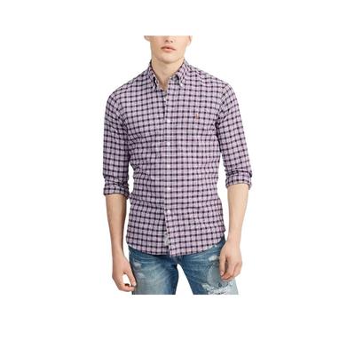 Polo Ss24 Plaid Pony Logo Embroidered Long Sleeve Oxford Shirt Men Shirts Purple 710816534-002