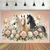 Design plat 2D, 1 pièce avec des motifs de 2 chevaux et de roses - convient pour la décoration de table de gâteau et les célébrations en plein air