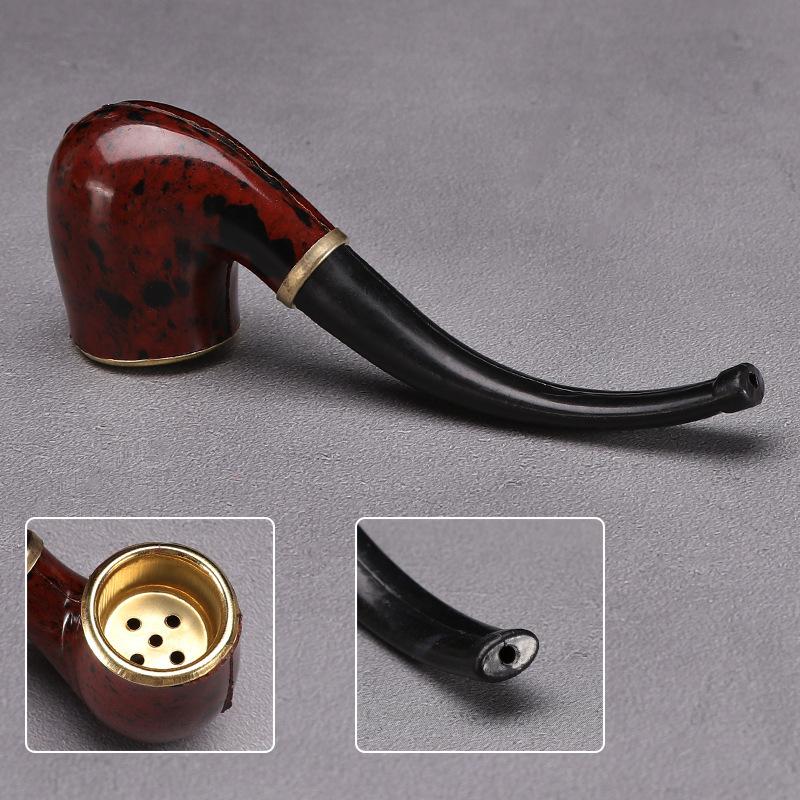 New Imitation Wood Pipe Men's Classic Resin Pipe Old-Fashioned Dry Pipe Portable Copper Pot Bent Cigarette Pipe