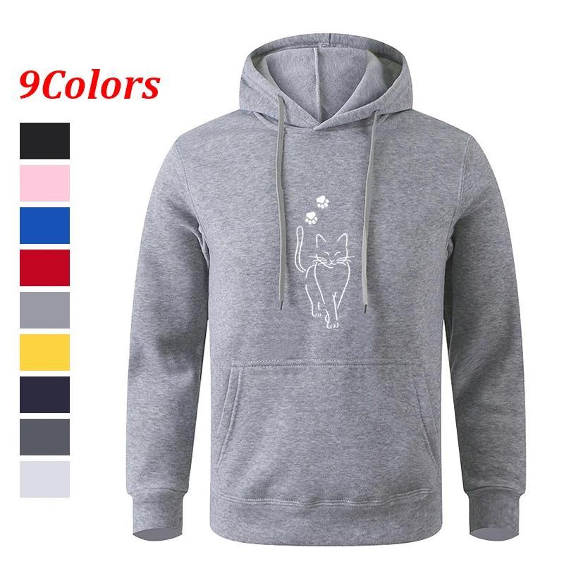 Autumn Fleece Long - Sleeve Hooded Drawstring Pocket Loose Printed Korean Fashion Sweatshirt with Drawstring Pocket Hoodie