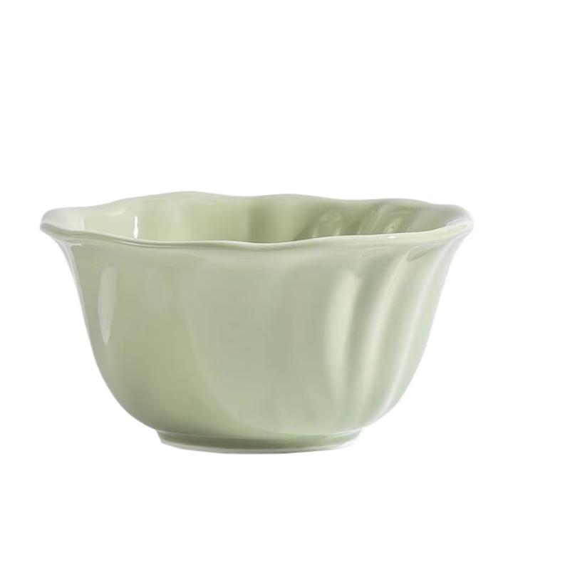 Kangmo Ceramic Petal Cream Style Rice Bowl 4.5-inch Rice Bowl